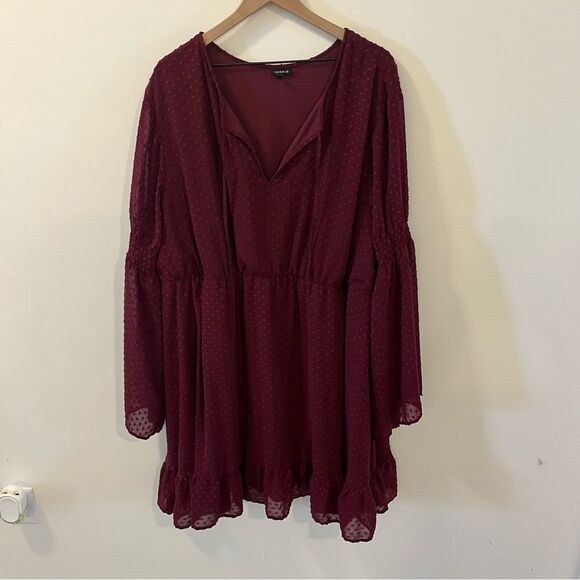 Torrid Merlot Red Textured Chiffon Skater Dress Size 5/5X - Picture 4 of 16